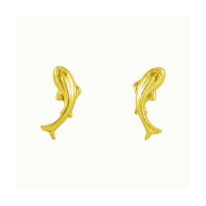 Tiny Koi Fish Stud Earrings 14K Gold