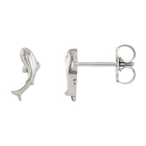 Tiny Koi Fish Stud Earrings 14K White Gold