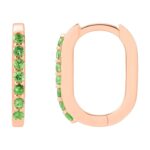 Tsavorite Garnet Elongated Hoop Earrings 14K Rose Gold