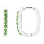 Tsavorite Garnet Elongated Hoop Earrings 14K White Gold