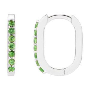 Tsavorite Garnet Elongated Hoop Earrings 14K White Gold