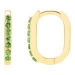 Tsavorite Garnet Elongated Hoop Earrings 14K Yellow Gold