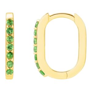 Tsavorite Garnet Elongated Hoop Earrings 14K Yellow Gold