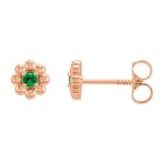 Tsavorite Garnet Stud Earrings 14K Rose Gold Petite Flower Beaded