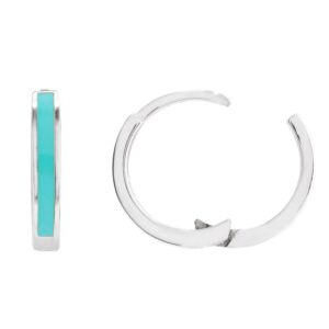 Turquoise Enamel Hinged Hoop Earrings Sterling Silver