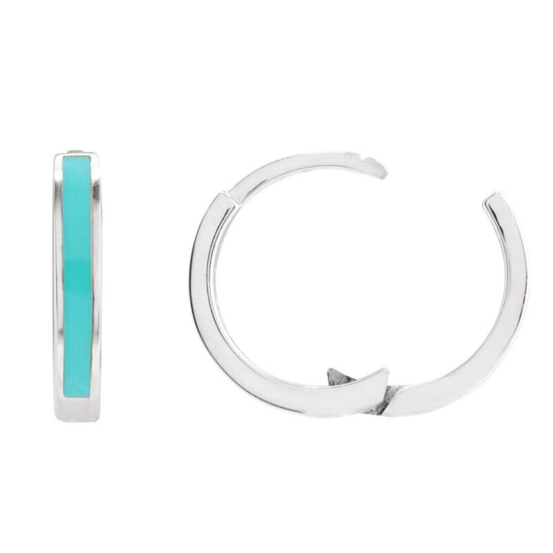 Turquoise Enamel Hinged Hoop Earrings Sterling Silver