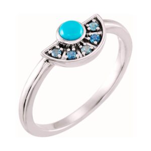 Turquoise and Aquamarine Fan Ring 14k White Gold