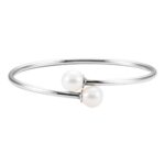 White Pearl Flexible Bangle Bracelet Sterling Silver
