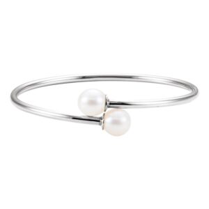 White Pearl Flexible Bangle Bracelet Sterling Silver