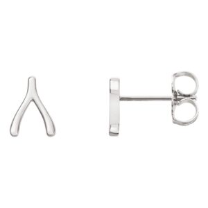 Wishbone Stud Earrings 14K White Gold