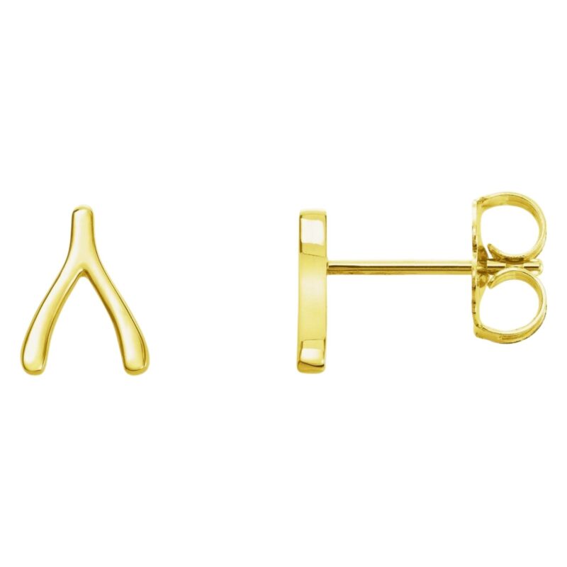 Wishbone Stud Earrings 14K Yellow Gold