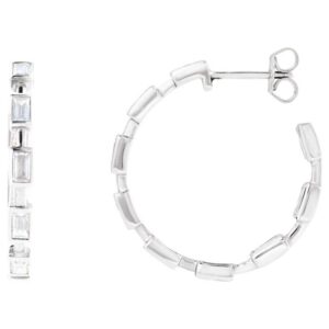 1 1 4 Carat Inside Out Baguette Cut Lab Grown Diamond Hoop Earrings 14K WhiteGold
