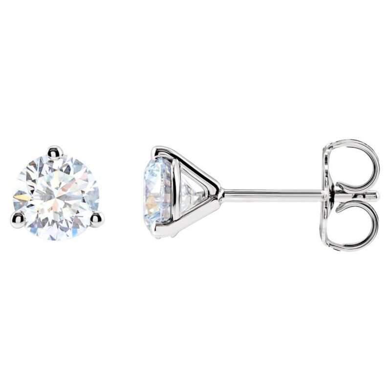 1 Carat Lab Diamond Stud Earrings 3 Prong Martini Setting 14K White Gold