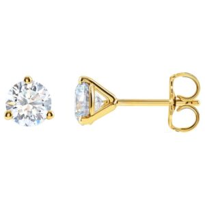 1 Carat Lab Diamond Stud Earrings 3 Prong Martini Setting 14K Yellow Gold