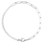 1 Carat Lab Grown Diamond Half Paperclip Half Tennis Bracelet 14K White Gold