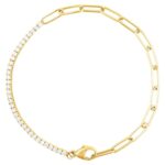 1 Carat Lab Grown Diamond Half Paperclip Half Tennis Bracelet 14K Yellow Gold