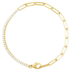 1 Carat Lab Grown Diamond Half Paperclip Half Tennis Bracelet 14K Yellow Gold