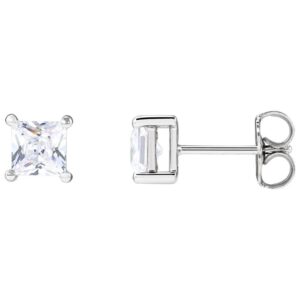 1 Carat Princess Cut Lab Diamond Stud Earrings 14K White Gold