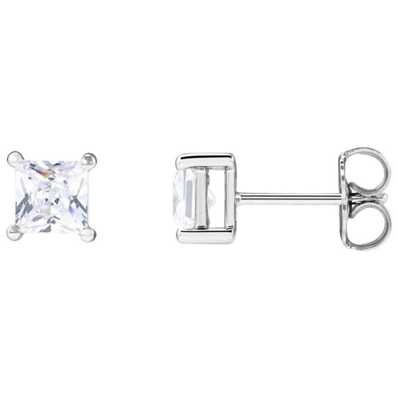 1 Carat Princess Cut Lab Diamond Stud Earrings 14K White Gold