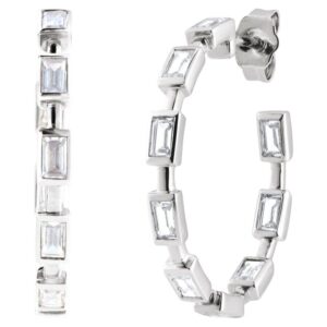 1.25 Carat Inside Out Baguette Cut Lab Grown Diamond Hoop Earrings 14K White Gold