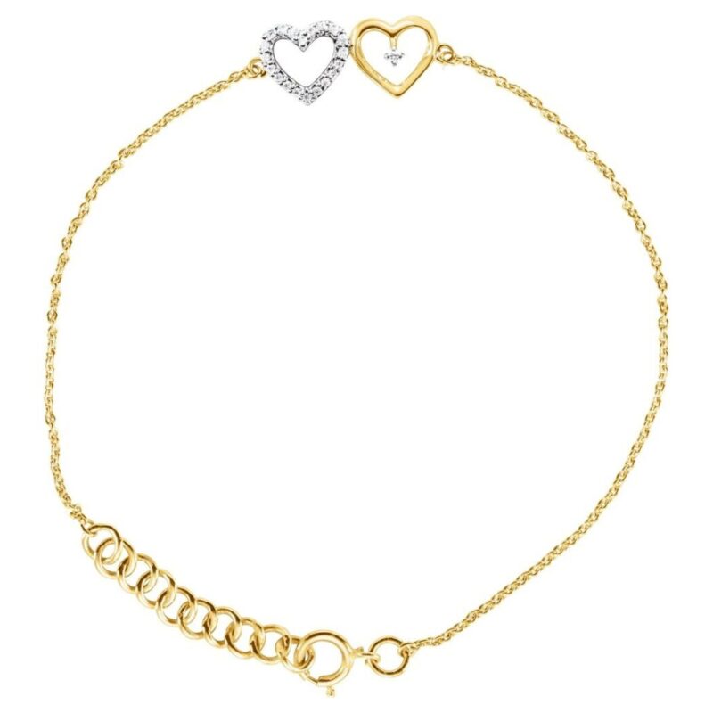 10k Yellow Gold Diamond Double Heart Bracelet