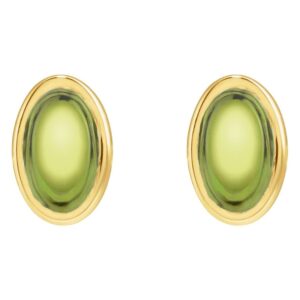 14K Gold Bezel Setting Oval Green Peridot Cabochon Stud Earrings