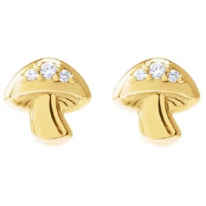 14K Gold Diamond Mushroom Stud Earrings