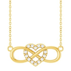 14K Gold Horizontal Infinity Diamond Heart Necklace 1 10 Ct tw