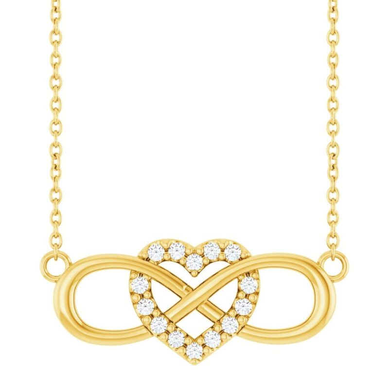 14K Gold Horizontal Infinity Diamond Heart Necklace 1 10 Ct tw