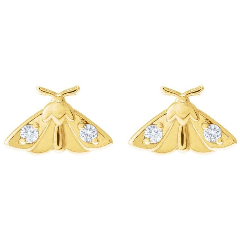 14K Gold Moth Stud Earrings with Diamond