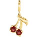 14K Gold Red Garnet Cherry Charm Pendant
