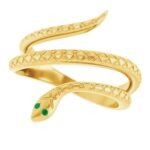14K Gold Snake Ring with Emerald Eyes