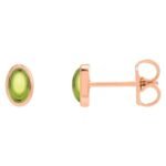 14K Rose Gold Bezel Setting Green Peridot Cabochon Stud Earrings