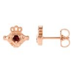 14K Rose Gold Claddagh Stud Earrings with Red Mozambique Garnet