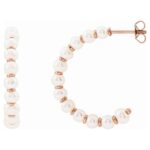 14K Rose Gold Cultured Freshwater Pearl Hoop Earrings 30 mm