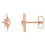 14K Rose Gold Half Starburst Stud Earrings Diamond Accented