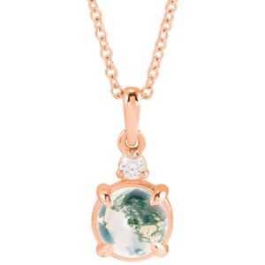 14K Rose Gold Moss Agate Necklace for Women