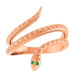 14K Rose Gold Snake Ring with Emerald