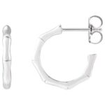 14K White Gold Bamboo Hoop Earrings 15 mm 14K White Gold Bamboo Hoop Earrings 15 mm