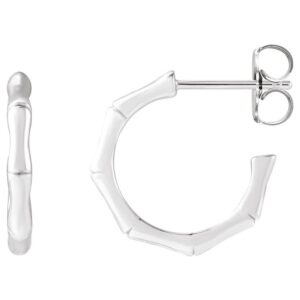 14K White Gold Bamboo Hoop Earrings 15 mm