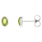 14K White Gold Bezel Setting Green Peridot Cabochon Stud Earrings