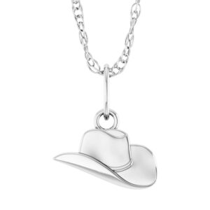 14K White Gold Cowboy Hat Pendant Necklace