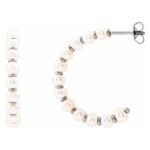14K White Gold Cultured Freshwater Pearl Hoop Earrings 30 mm