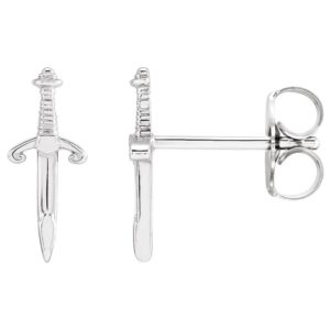 14K White Gold Dagger Stud Earrings