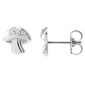 14K White Gold Diamond Mushroom Stud Earrings