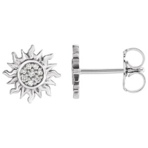 14K White Gold Diamond Sun Earrings