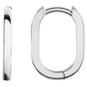 14K White Gold Elongated Oval Hoop Earrings