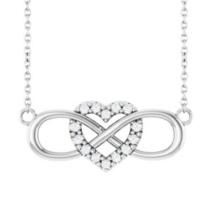 14K White Gold Horizontal Infinity Diamond Heart Necklace 1 10 Ct tw