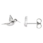 14K White Gold Hummingbird Stud Earrings