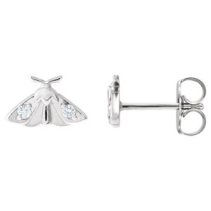 14K White Gold Moth Stud Earrings with Diamond